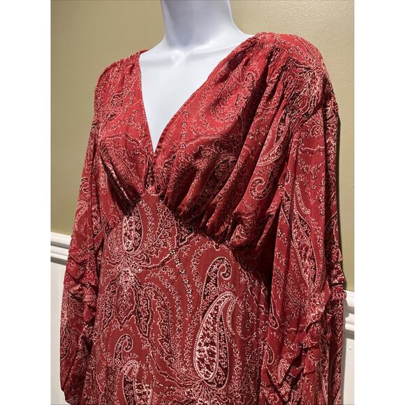 NWOT Free People Mirage Maxi Dress Size 8 MSRP: $198 Brick Red Paisley Boho - Picture 9 of 16